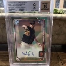 Topps 2015 Bowman Draft Chrome Andrew Suarez Green Refractor Auto /99 BGS 9