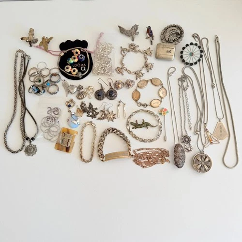 Lot Of 40pc + Vintage to Modern Costume ALL Silver Plated Wearable Mixed Jewelry