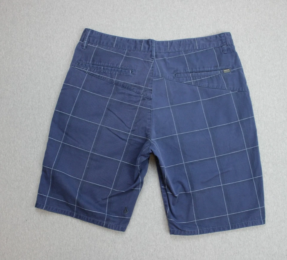 Volcom Shorts Mens 35 Blue Windowpane Cotton Blend on front center left leg - Image 2 of 4