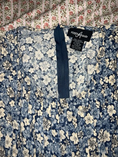 Positive Attitude 90s Vintage Blue Floral Sleeveless Tie-Back Midi Dress 12 - Picture 7 of 8