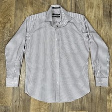 Forsyth of Canada Dress Shirt Mens 15 32/33 Medium White Blue Brown Stripes