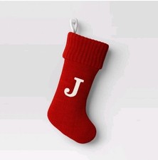 NEW Wondershop Monogram Knit Christmas Stocking Letter J Initial Red Holiday