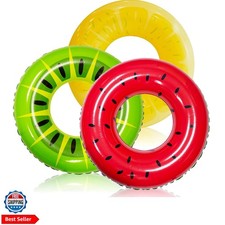 Inflatable Swim Tube Raft 3 pack with Summer Fruits Painting, Pool Toys for S...