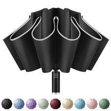 Inverted Windproof Travel Umbrella - Automatic Umbrellas for Rain, Compact Fo...