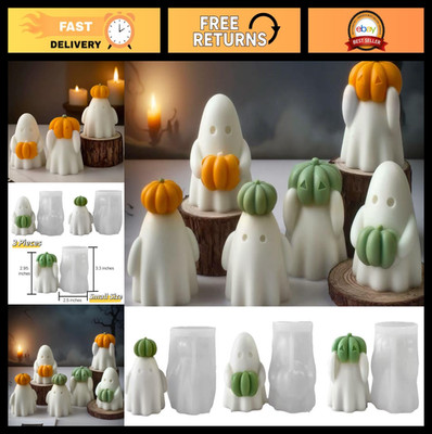 3 Pcs Halloween Ghost & Pumpkin Candle Molds - DIY Silicone Molds for Candles, S