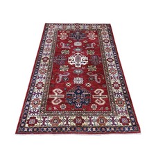 3'10"x6'2" Red Afghan Super Kazak Hand Knotted Pure Wool Rug 21849