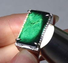 925 Silver Certified Black Natural A Jadeite ring Adjustable Diameter 18114a
