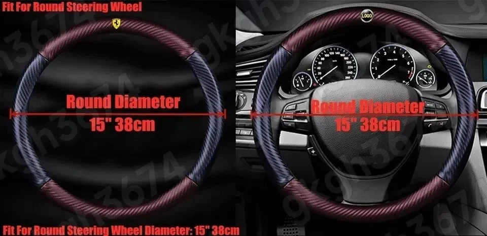 38cm 15" Steering Wheel Cover Faux Leather For Acura Carbon Fiber + Black - Image 3 of 4