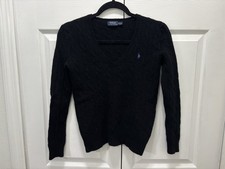 Polo Ralph Lauren Women's Medium Black Cropped Cashmere Wool Cable Knit Jumper
