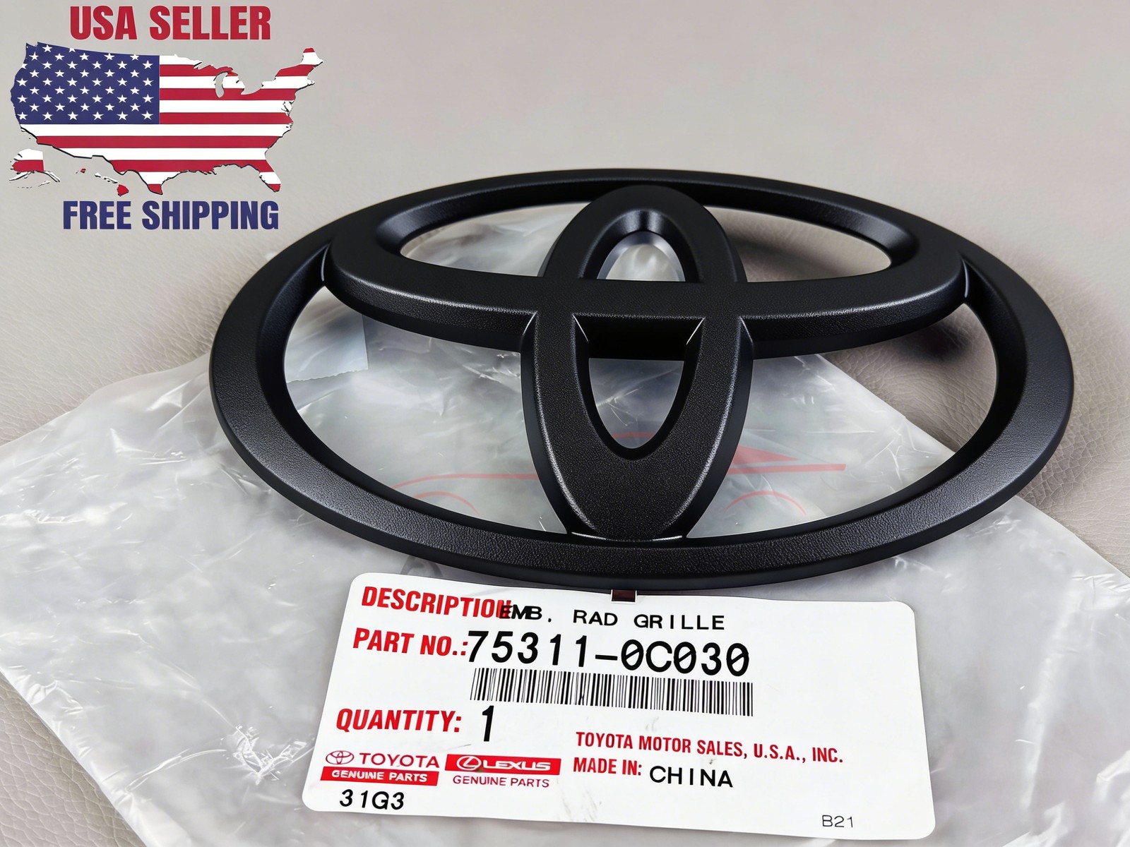 Black For Toyota Sequoia Tundra Tacoma Chrome Front Grille Emblem 75311-0C030