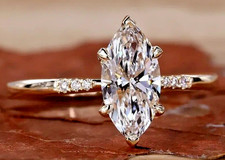 4 Ct Certified Marquise Cut Natural White Diamond Ring VVS1 Yellow Gold Finish