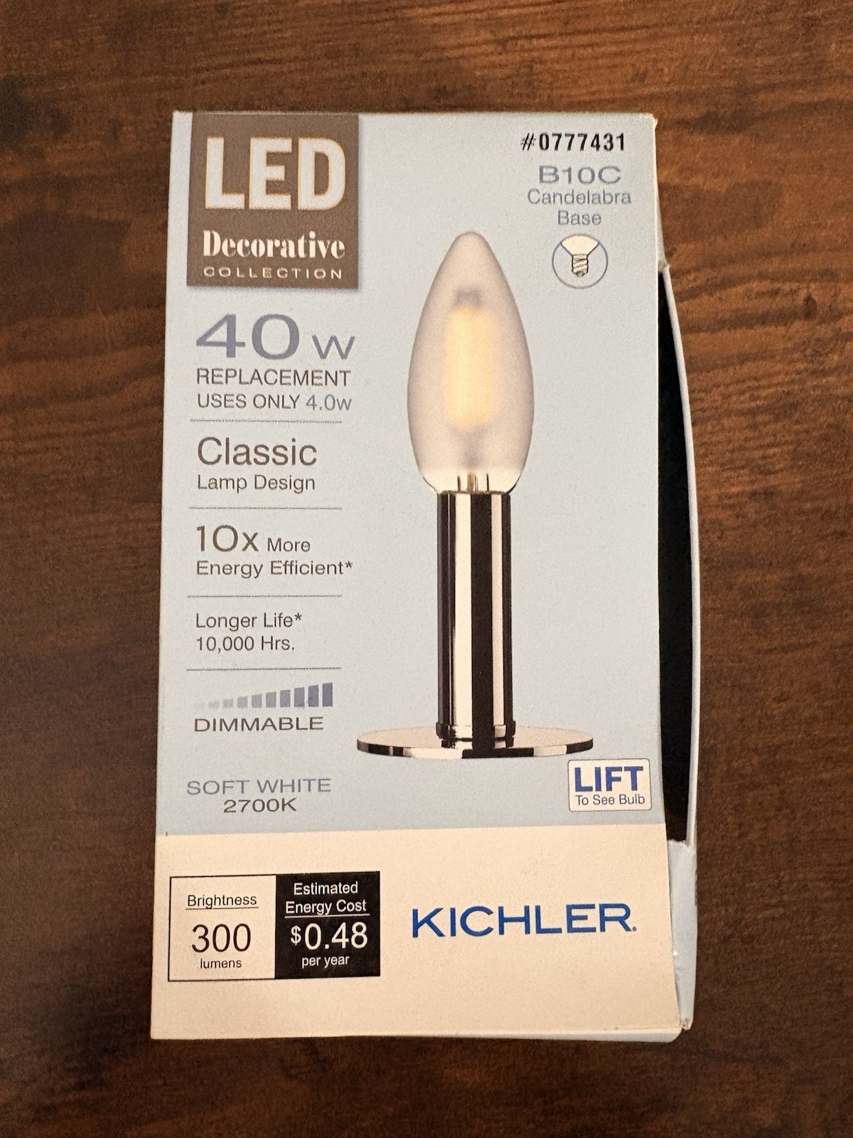 Kichler Decorative Collection 40-Watt Clear B10 LED Light Bulb w/Medium Base