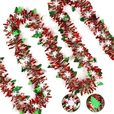 LOAVER 33 FT Christmas Tinsel Garland with Snowflake Multi Color 