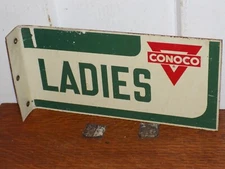 Vintage Conoco Ladies Restroom Double Sided Flange Sign