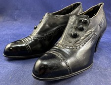 Edwardian Queen Alexandra Unworn Black Gray Leather Low Side Button Shoes VTG