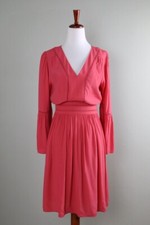 ANN TAYLOR NWT $149 Solid Pink Crepe Lattice Trim Shirred A-Line Dress Size 4