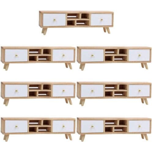  7 Pcs Wooden Cabinet Craft Retro TV Kids Chest of Drawers Doll House - Picture 1 of 12