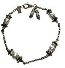 MADIS 9.5&rdquo; Sterling Silver, Pearl/Crystal Bracelet/Anklet (.925)
