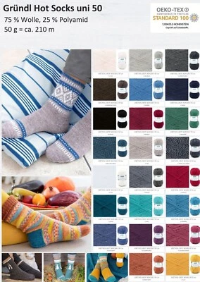 "Gründl Hot Socks uni 50" 50g Sockenwolle Strumpfwolle 4fach in vielen Farben