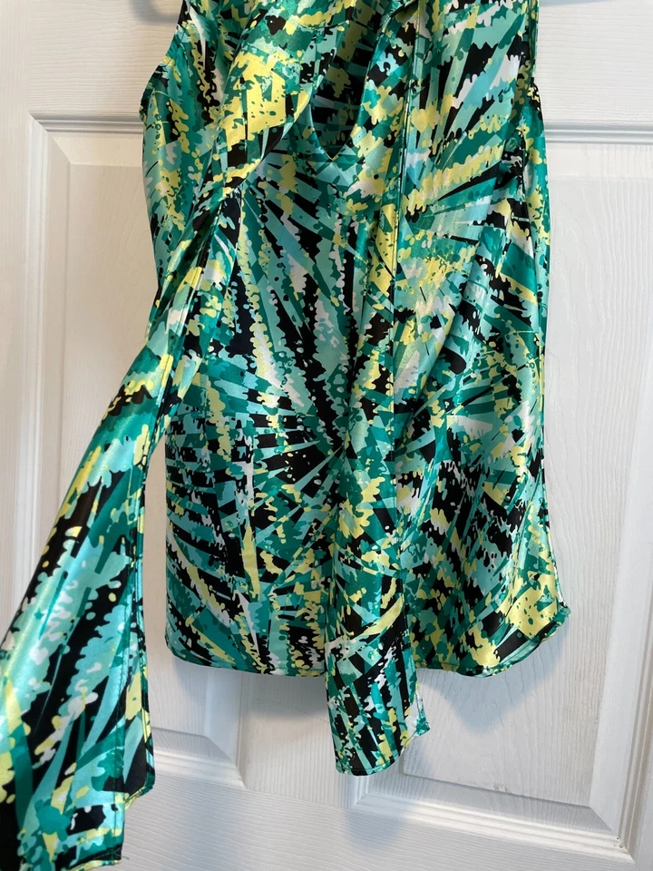 9 & Co Top Camisa Blusa M 10 Busto 38 Largo 27 Multicolor Moderno Corbata Concha Satén Foto 2 de 3