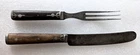 Antique Civil War Era 3 Tine Fork & Wardlow Knife W/Wood Handle & Pewter Inlay