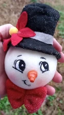 Anthropomorphic Felt Snowman Christmas Ornament Top Hat  Vintage 6" Rare Cute 