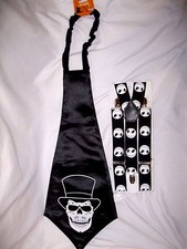 Unisex Men Women Skeleton Head Neck Tie  1 1/2" Jack Skeleton Suspenders-New 