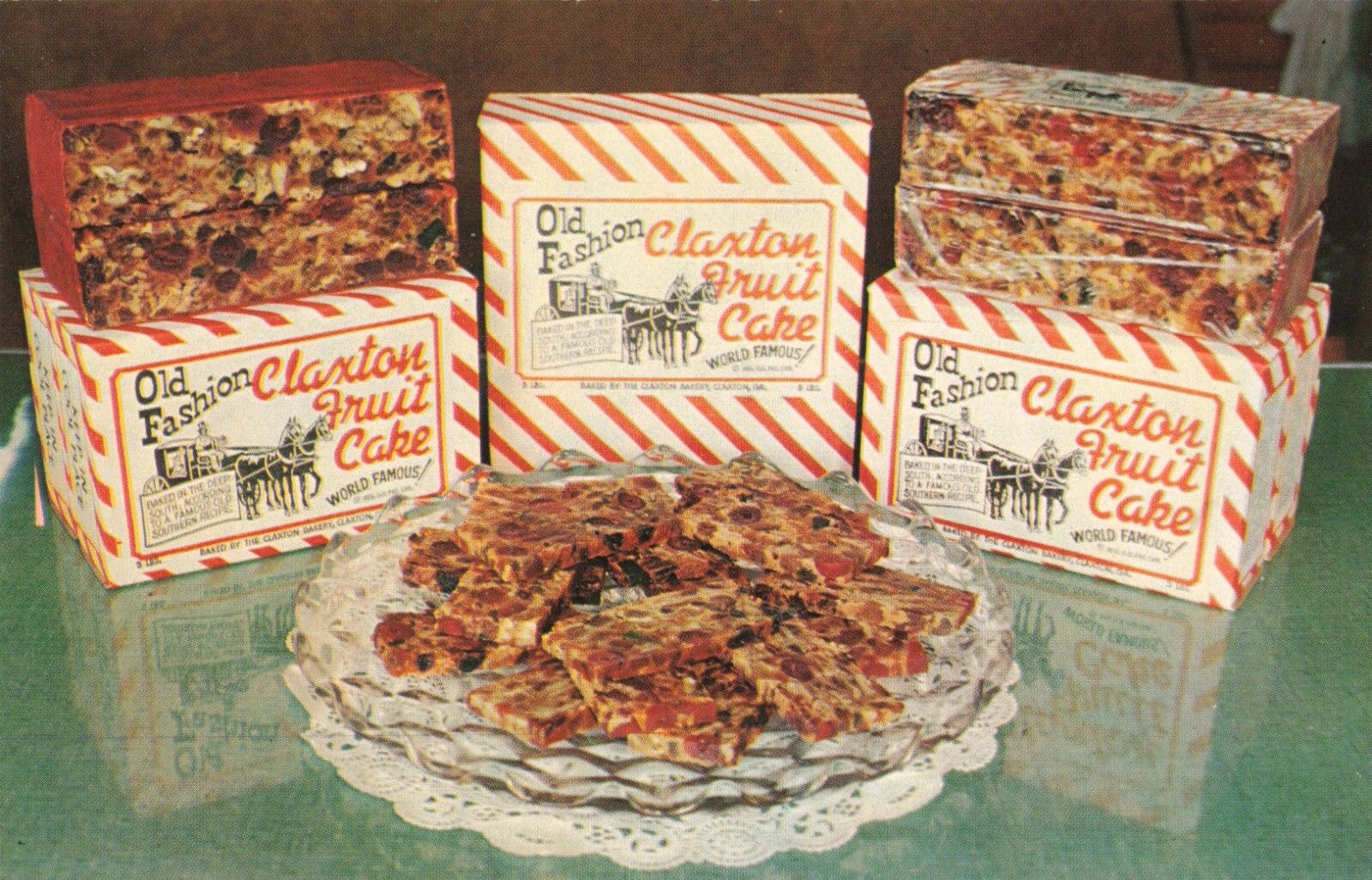 Postcard Fruit Cake by Claxton Bakery Ga. Advertising T448