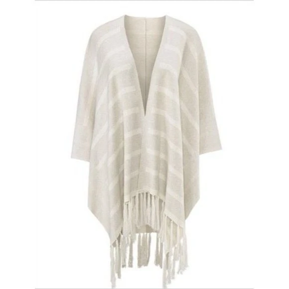 CAbi Poncho Women's One Size Striped Fringe Boho Knit