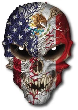 USA American Mexico Mexican Flag Skull Decal Sticker Car Truck Patriotic Pride