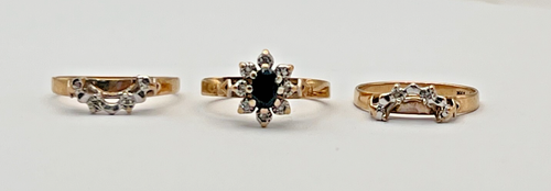 9CT 3 PIECE SET TRIO STACKABLE YELLOW GOLD GENUINE DIAMONDS RING 375 9K - SZ 7/O - Picture 6 of 7