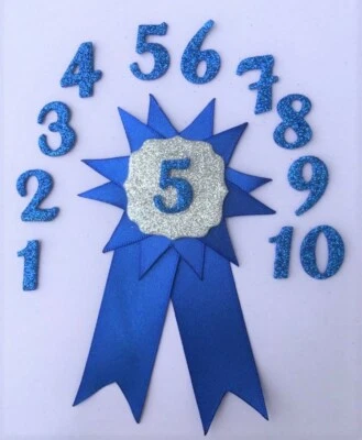 HANDMADE Royal Blue Rosette Birthday Hair Bow Badge Brooch Hair Clip Age Numbers 1-100