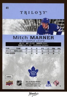 2017-18 Upper Deck Trilogy Blue #41 Mitch Marner 763/999 MAPLE