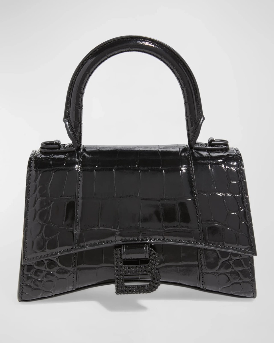 BALENCIAGA Hourglass Extra Small Top Handle Handbag Crocodile