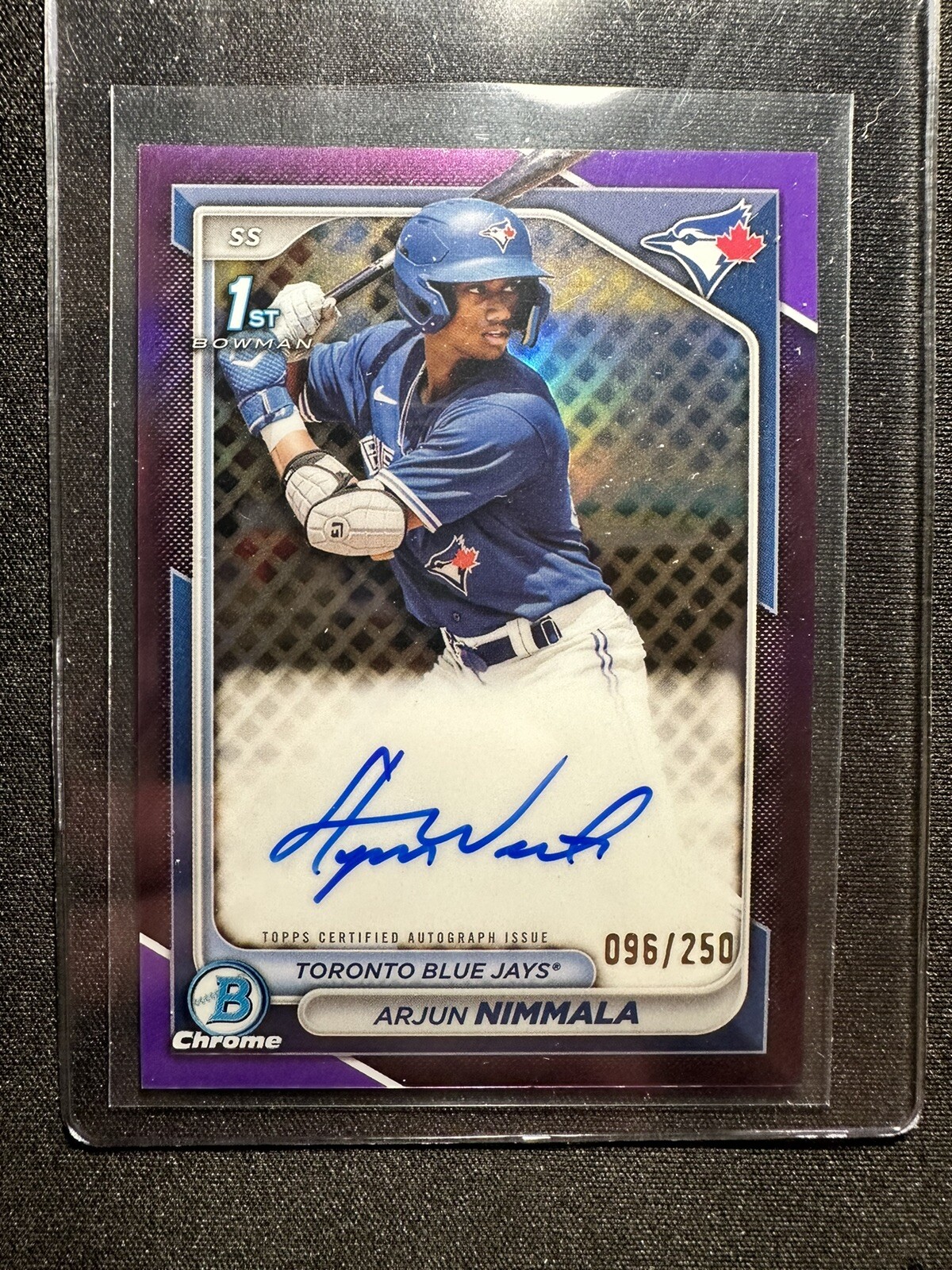 2024 Bowman Chrome 1st Arjun Nimmala Auto TRUE PURPLE /250 CPA-AN Blue Jays