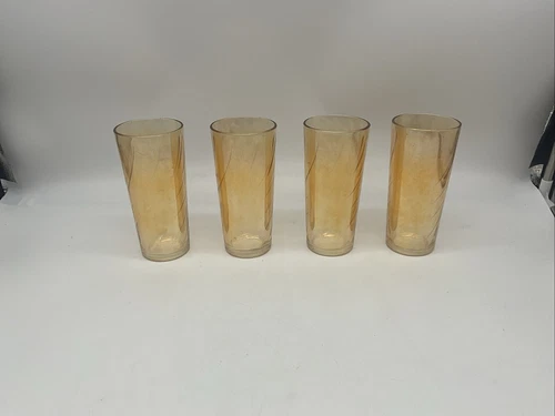 4 Vtg Jeanette Marigold Swirl Glass Tumblers 6 1/2” Tall
