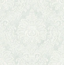 Tone on Tone Damask in Cream and Blue Wallpaper by Wallquest DM20802