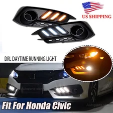 LED DRL FOR 2016-18 HONDA CIVIC SEDAN COUPE BUMPER FOG LIGHT BEZELS COVER BLACK