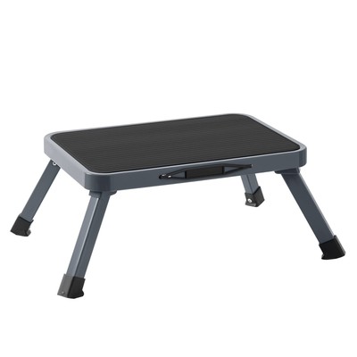 Metal Folding Step Stool, Wide One Step Stool with Non Slip Rubber Platform, ...