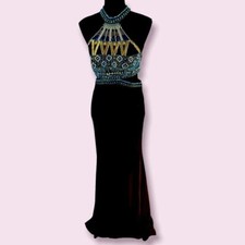 Dave  Johnny Formal Beaded Knit Maxi Dress W/Cut Outs Prom After 5 700 MSRP