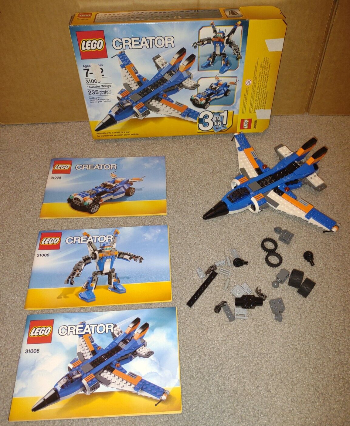LEGO 31008 Complete RETIRED Creator Thunder Wings Plane Robot Car Manuals & BOX