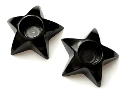 Paire de Bougeoirs Etoile Noir en plastique L=7,2cm Diamètre de Bougie 2,1cm env - Photo 1/3