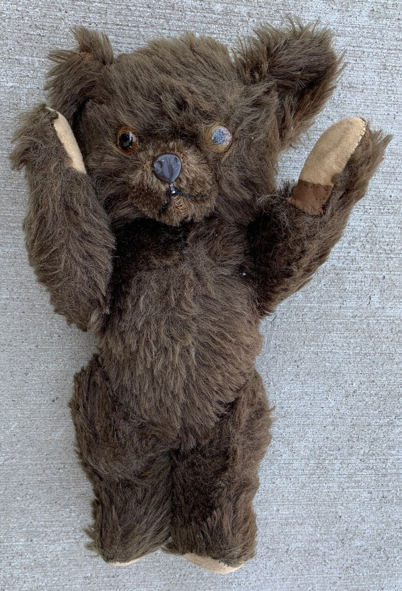 Vintage Knickerbocker Teddy Bear Brown Mohair Glass Eyes Metal