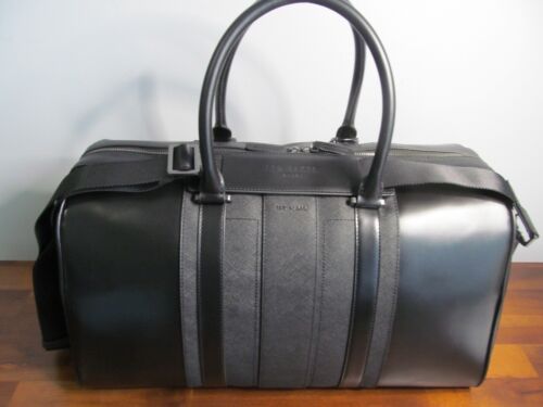 Ted Baker London, England Top Grain Black Leather Weekend Travel Duffle Bag, NWT