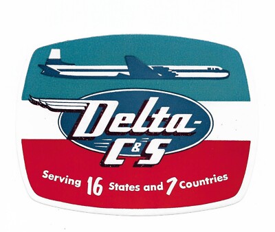 Authentic Vintage Luggage Label ~ DELTA C&S (Chicago & Southern) AIRLINES