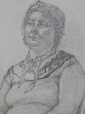 Vintage pencil drawing lady with head & neck band portrait