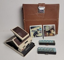 VTG Polaroid SX-70 Model 2 white brown land camera w case, flashbars