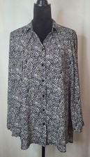 Chico's Neutral Abstract Print Long Sleeve Blouse Button Up  Buisness Shirt Sz 1