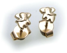 Children Earrings Studs Elephant Real Gold 585 Solid 14kt Yellow Gold Plug