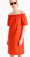 J. Crew Style F2302 Size 00 Off The Shoulder Dress Cotton Poplin Orange Casual